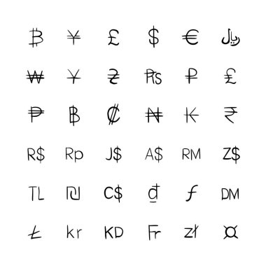 Desenli para birimi işaretleri koleksiyonu.