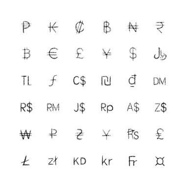 Desenli para birimi işaretleri koleksiyonu.