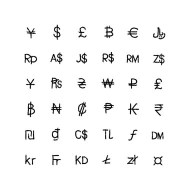 Desenli para birimi işaretleri koleksiyonu.