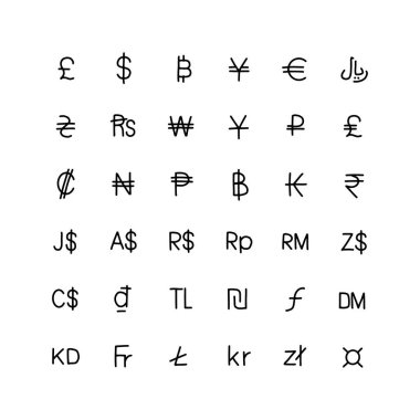 Desenli para birimi işaretleri koleksiyonu.