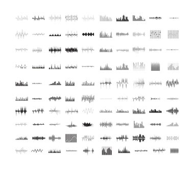 Dengeleyici dalga koleksiyonu. Müzik uygulamaları ve programları için tek renkli çizimler.