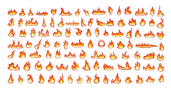 Grand Ensemble Flammes Vives Icônes Feu Colorées — Image vectorielle