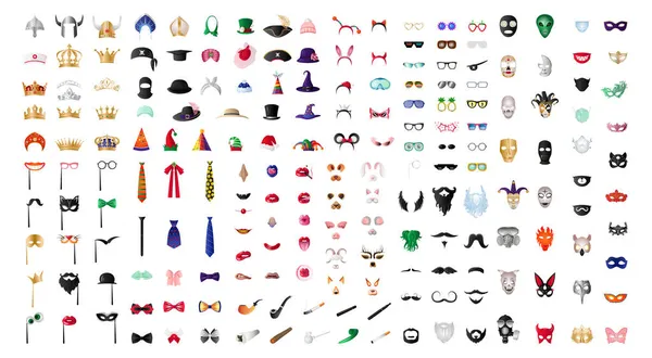 Συλλογή Από Vector Masks Για Διαδικτυακές Εφαρμογές Καπέλα Γραβάτες Γυαλιά — Διανυσματικό Αρχείο