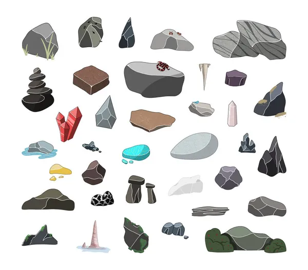 Векторний Набір Каменів Різних Порід Мінерали Дорогоцінне Каміння — стоковий вектор
