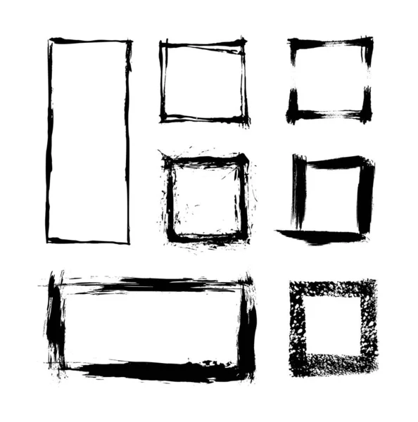 在白色背景上隔离的纹理帧集合 一组黑色模板 具有水花和喷雾形状的正方形和矩形 — 图库矢量图片