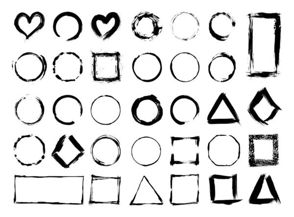 Collection Cadres Texturés Isolés Sur Fond Blanc Set Gabarits Noirs — Image vectorielle