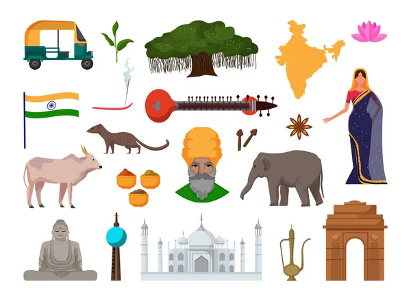 Vector Objects Associated India Illustrations Indian Landmarks Modern Flat Style — Stock Vector