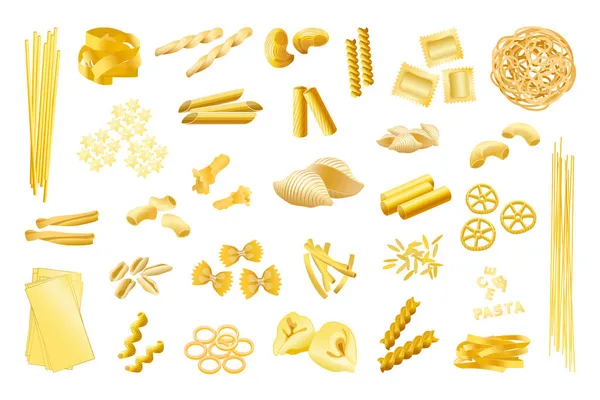 Sammlung Realistischer Pasta Arten Von Nudeln Kohlenhydraten — Stockvektor