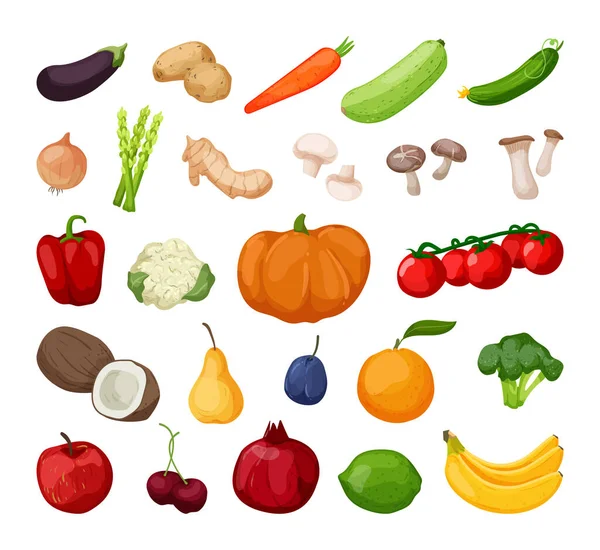 Ensemble Légumes Fruits Dans Style Réaliste — Image vectorielle