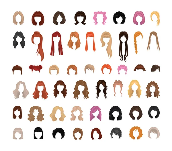 Kumpulan Gaya Rambut Wanita Untuk Aplikasi Web Kecantikan Wigs Untuk - Stok Vektor