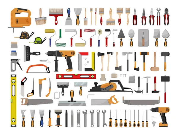 Комплект Строительных Инструментов Электрические Ручные Инструменты Ремонта — стоковый вектор