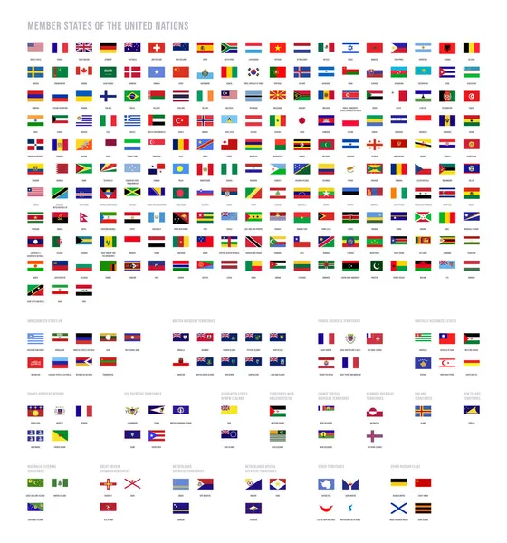 国旗のベクトルコレクション 国連加盟国の旗 フランス イギリス アメリカ オランダ オーストラリアなどの旗 — ストックベクタ