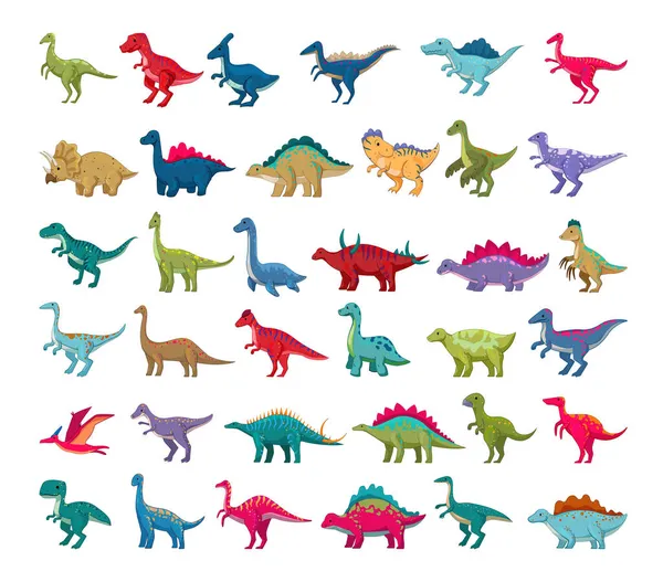 Conjunto Desenhos Animados Dinossauros Coloridos Ilustrações Infantis — Vetor de Stock