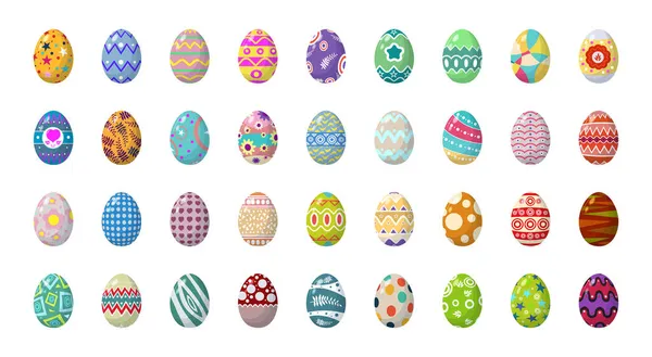 Una Colección Huevos Pascua Con Diferentes Patrones Adornos Pegatinas Iconos — Vector de stock