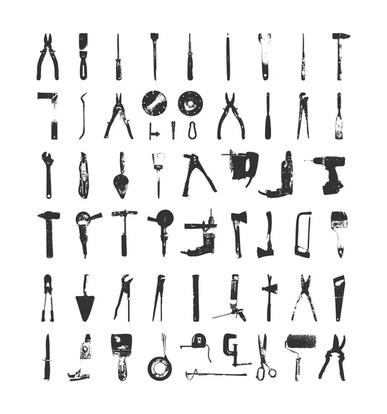 Set Traced Texture Electric Hand Tools Vector Elements Isolated White — Stock Vector