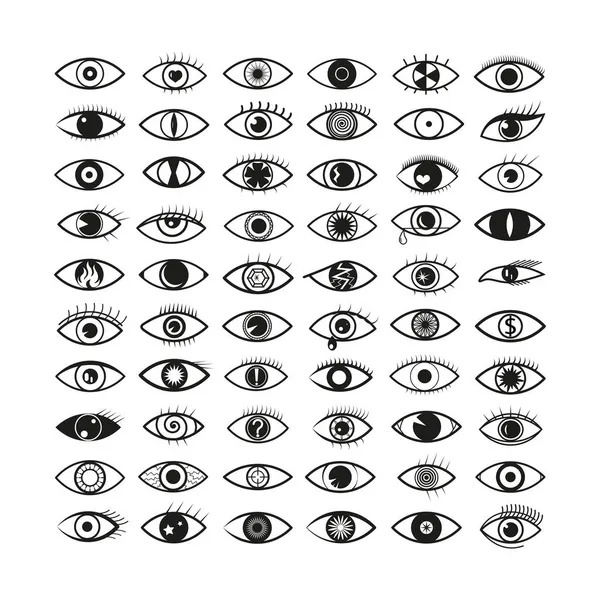 Monochrome Stylish Eye Icons Isolated White Background — Stock Vector