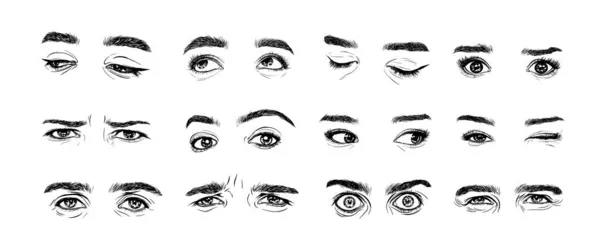 Set Ojos Humanos Estilo Art Inc Bocetos Los Ojos Una — Archivo Imágenes Vectoriales