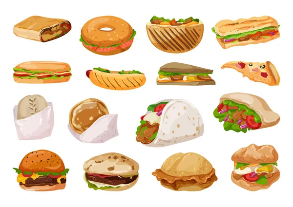 Farklı ülkelerden, ayrıntılı bir şekilde fast food koleksiyonu.