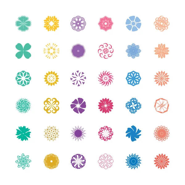 Набор Плоских Векторных Геометрических Цветов Объекты Создания Шаблонов Открыток Орнаментов — стоковый вектор