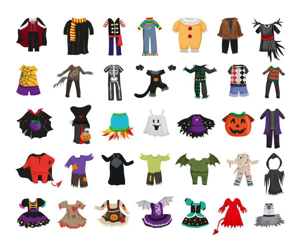 Colección Disfraces Infantiles Halloween Ropa Personajes Populares — Archivo Imágenes Vectoriales