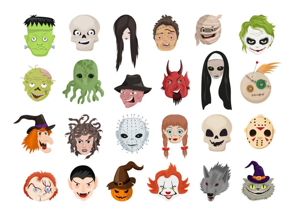 Een Verzameling Avatars Van Populaire Personages Halloween Fantasie Karakter Hoofden — Stockvector