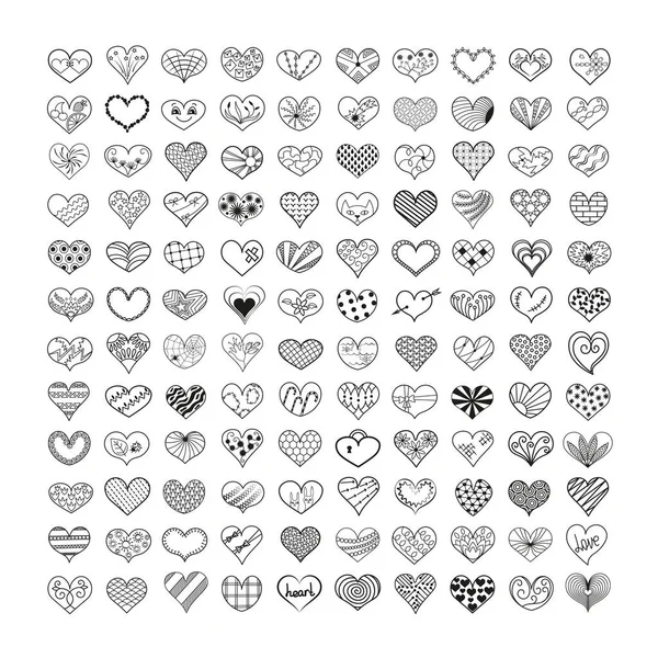Μεγάλη Συλλογή Από Χαριτωμένες Καρδιές Στυλ Doodle Διάνυσμα Καρδιές Στολίδια — Διανυσματικό Αρχείο