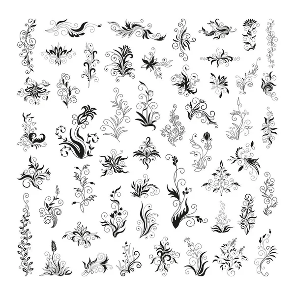 Décorations Florales Noires Élégantes Pour Création Tatouages Impressions Cartes Autocollants — Image vectorielle