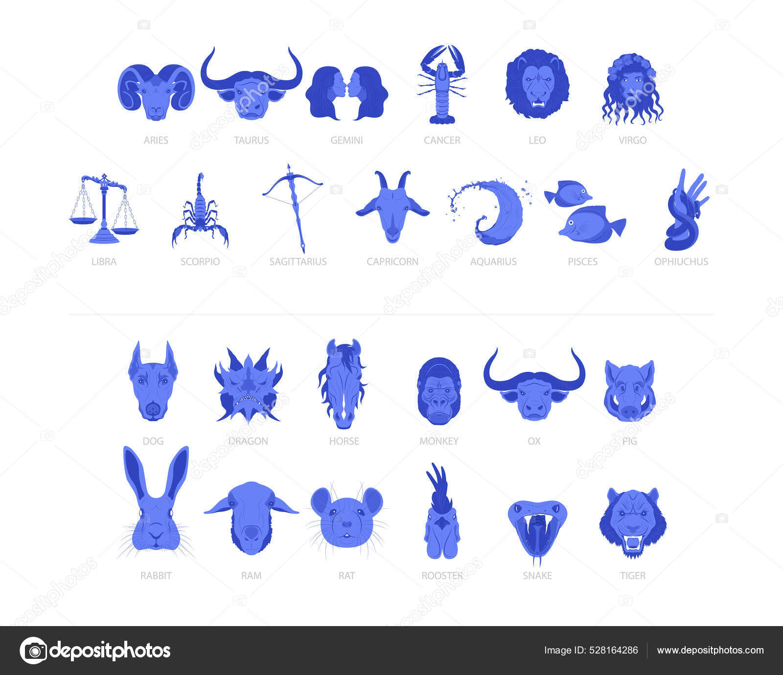 Collection Detailed Zodiac Signs Animals According Chinese Astrology Stock Vector Image by © #528164286 Collection Detailed Zodiac Signs Animals According Chinese Astrology Stock Vector Image by © #528164286