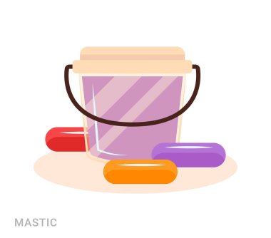 Bir şişenin mastikli vektör çizimi. Beyaz arka planda gıda katkı maddesi.