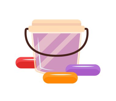 Bir şişenin mastikli vektör çizimi. Beyaz arka planda gıda katkı maddesi.