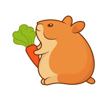 Altın hamsterın vektör çizimi. Beyaz arka planda çıkartma ve parmak izi için evcil hayvan. Tasarımın için sevimli bir karakter..