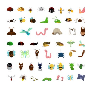 Çizgi film koleksiyonu komik böcekler. Çocuk kitapları için karakterler.