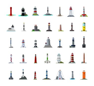 Vektör gerçekçi deniz fenerleri kümesi.