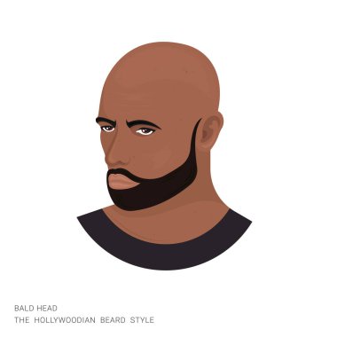 Beyaz arka planda kel kafalı ve ağaçkakan sakallı bir adamın vektör çizimi. Moda saç kesimi ve sakalı olan modern biri. Berber dükkanları, salonlar için şablon. Tarz gerçekçiliğinde Avatar.