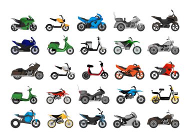 Gerçekçi detaylı motosikletlerin vektör koleksiyonu.