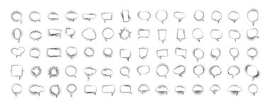 Büyük bir retro baloncuk koleksiyonu. Çizgi roman konuşma balonları. Soyut el çizimi çerçeve şekilleri. 