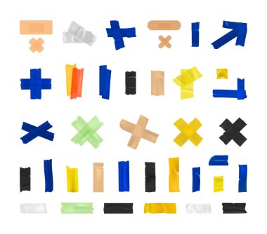 Yapıştırılmış koli bantları koleksiyonu.