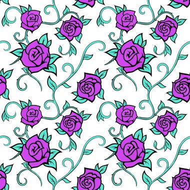 Güllerle kusursuz bir desen. Davetiyeler, tekstil ürünleri, tatil kartları ve herhangi bir tasarım için çiçek süsü. Çiçekler, yaşamlar ve bitkilerle grafiksel şablon.