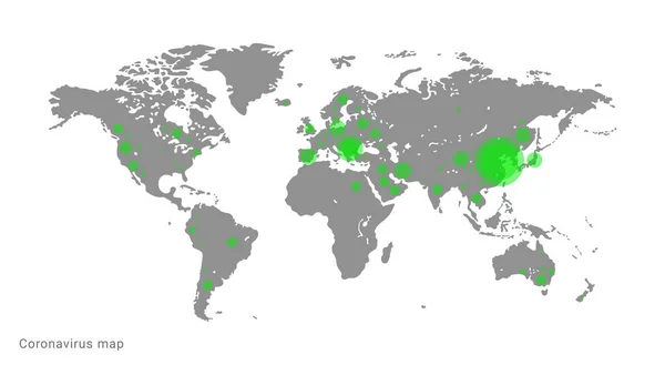 Illustrazione Vettoriale Della Mappa Del Mondo Con Diffusione Cartografica Coronavirus — Vettoriale Stock