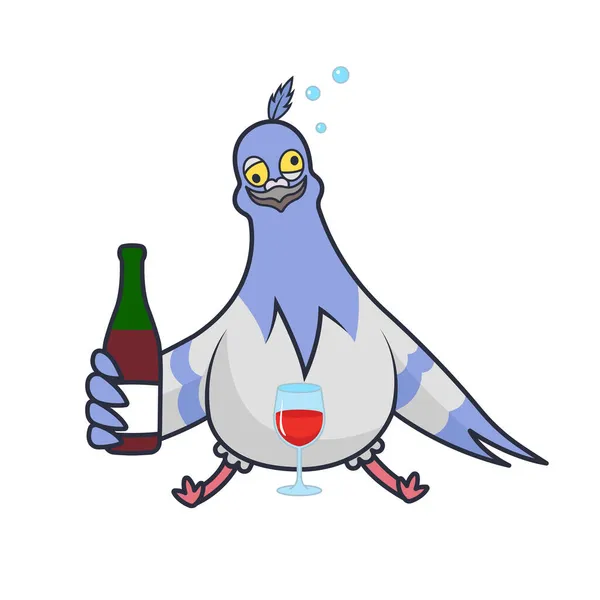 Vetor Engraçado Ilustração Pomba Alcoólica Adesivo Pássaro Vulgar Modelo Impressão —  Vetores de Stock