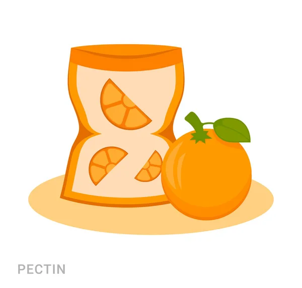Vektorillustration Flaska Med Pektin Och Apelsin Livsmedelstillsats Vit Bakgrund — Stock vektor