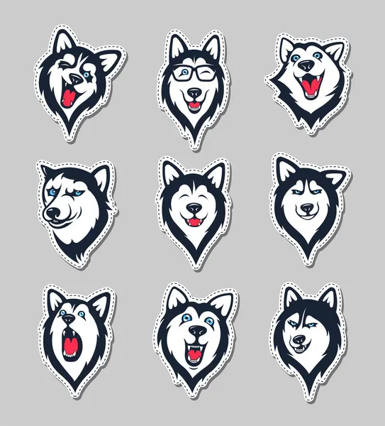 Verzameling Van Siberische Husky Stickers — Stockvector