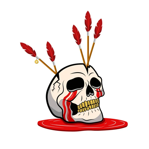 Векторная Иллюстрация Жуткого Человеческого Черепа Стрелками Скелет Кровавыми Слезами Современная — стоковый вектор
