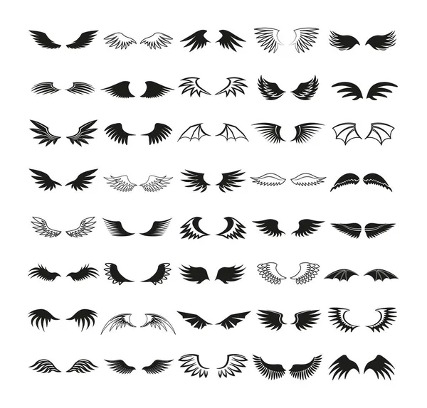 Conjunto Vectorial Iconos Alas Ilustraciones Para Crear Tatuajes Logotipos Impresiones — Archivo Imágenes Vectoriales