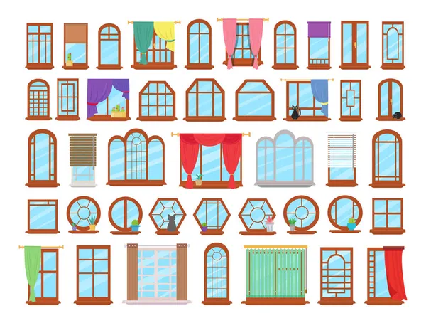 Vector Kollektion Farbenfroher Fenster Flachen Stil Objekte Zur Gestaltung Eines — Stockvektor