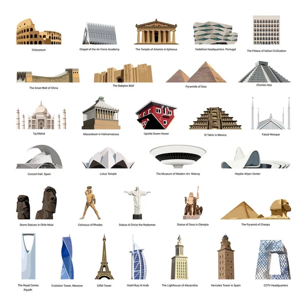 Collection Vectorielle Merveilles Réalistes Monde Monuments Différents Pays — Image vectorielle