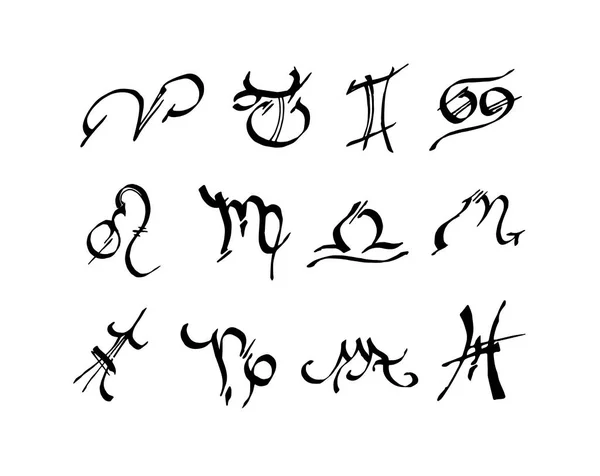 Segni Zodiacali Pronti Simboli Zodiacali Calligrafici — Vettoriale Stock