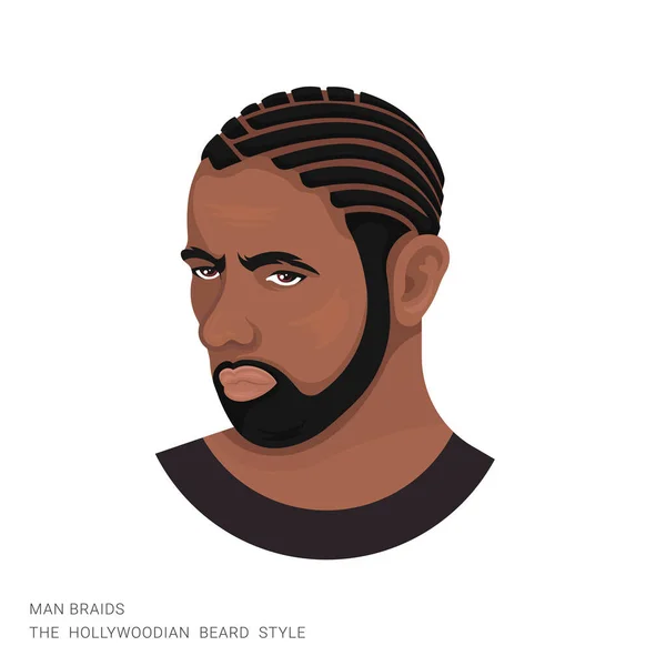 Ilustración Vectorial Hombre Con Trenzas Una Barba Hollywoodian Sobre Fondo — Vector de stock