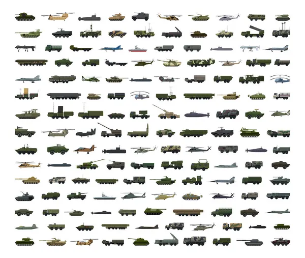 Grande Collection Matériel Transport Militaire Détaillé — Image vectorielle