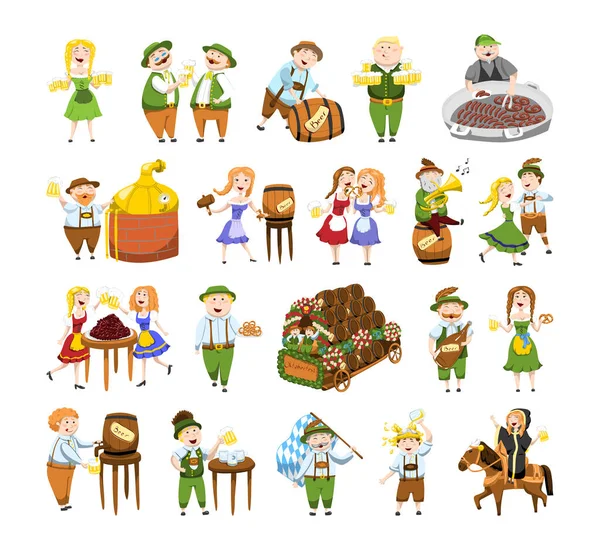 Vector Illustration German Holiday Oktoberfest Characters Drinking Beer Having Fun — Stock Vector